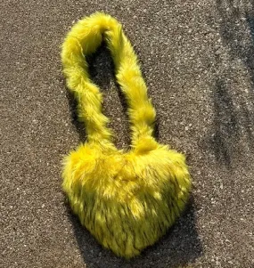 827 - YELLOW FURRY HEART BAG