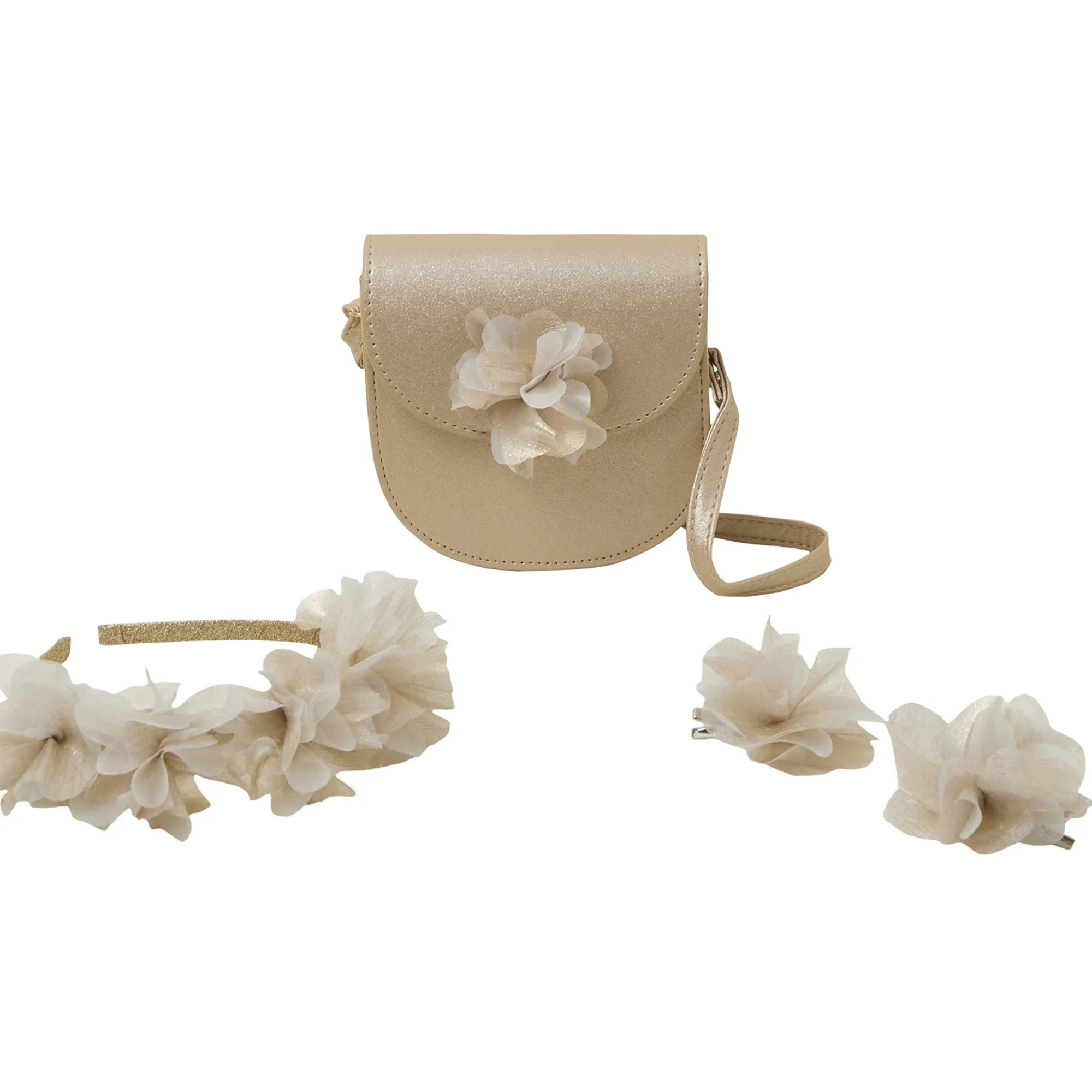 Accessorize London Gold Girls Floral Bag And Hair Set