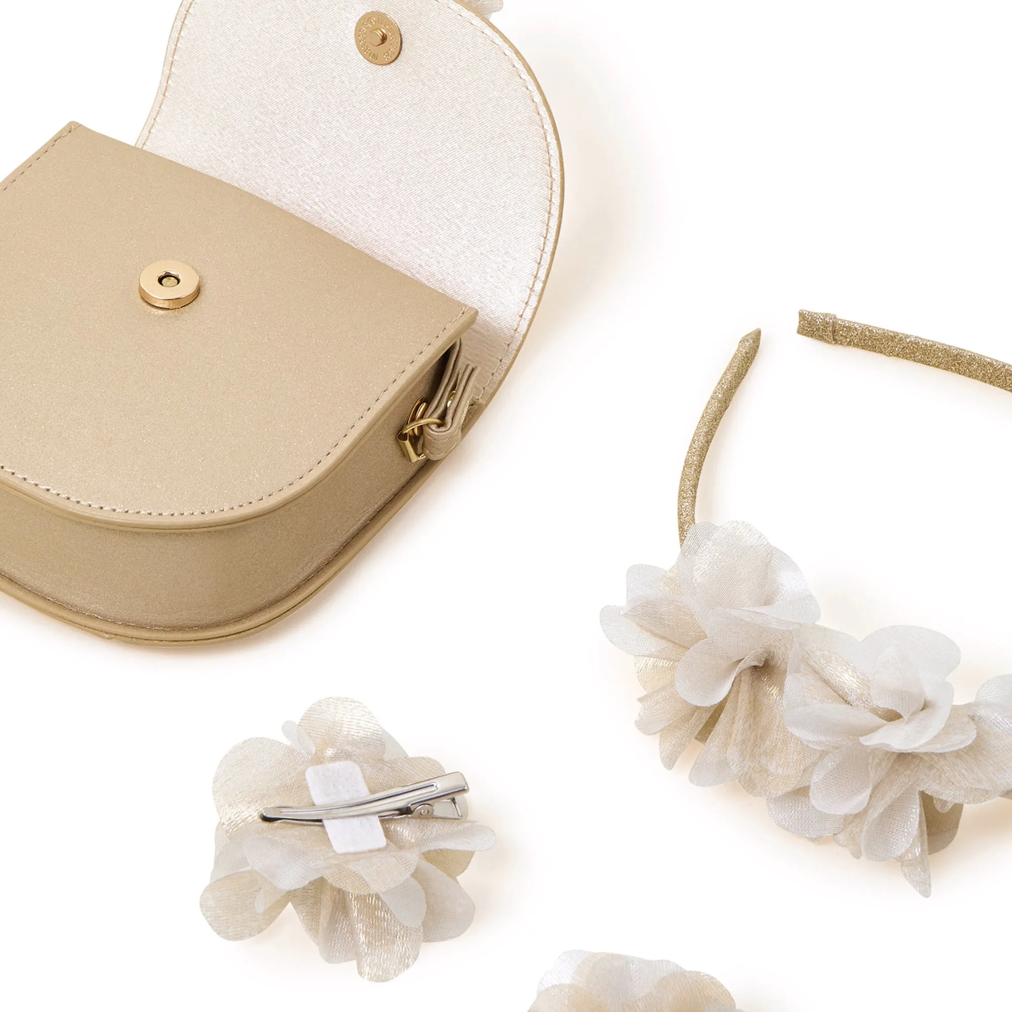 Accessorize London Gold Girls Floral Bag And Hair Set