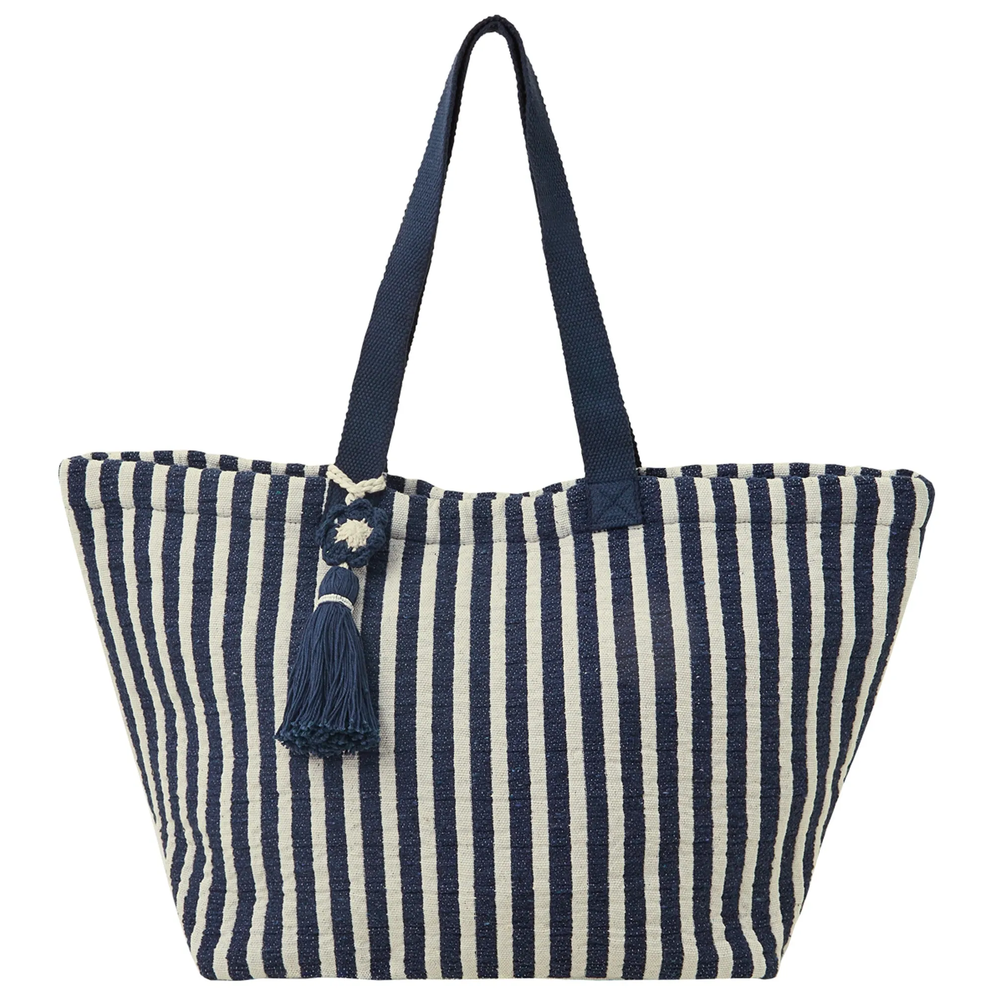 Accessorize London Women's Navy Blue Stripe Tassel Tote Bag