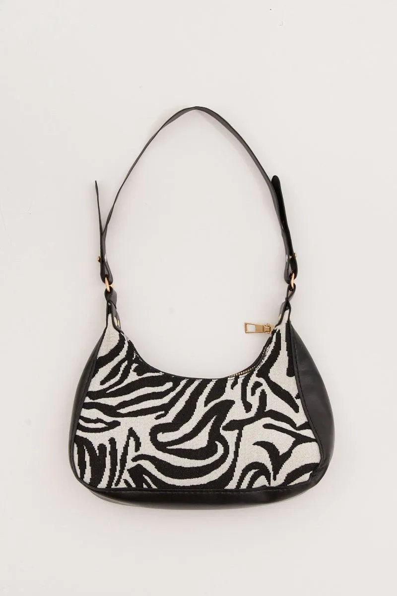 Animal Print Zebra Shoulder Baguette Bag