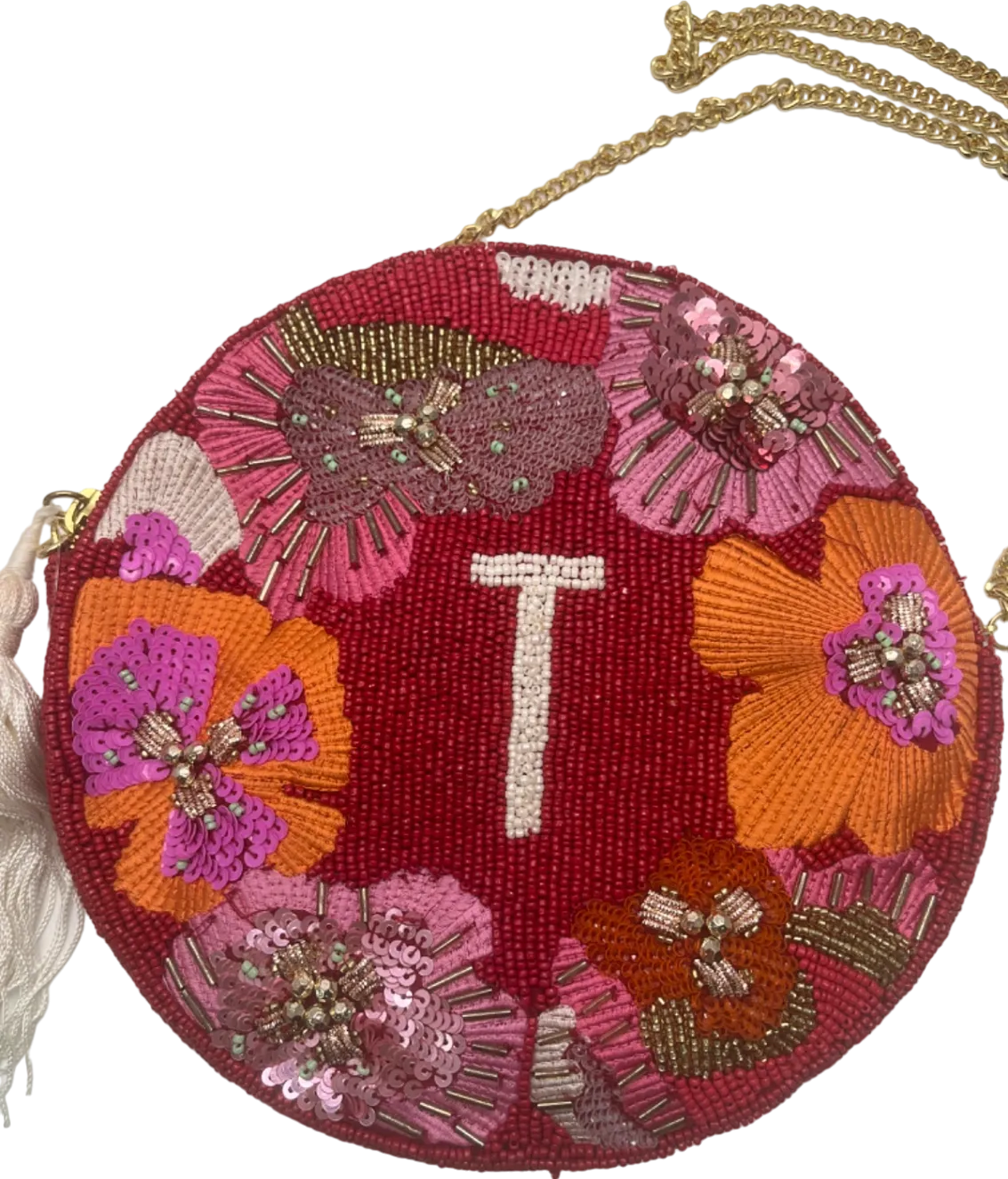 Anthropologie Multicoloured Beaded Floral Round Bag UK One Size