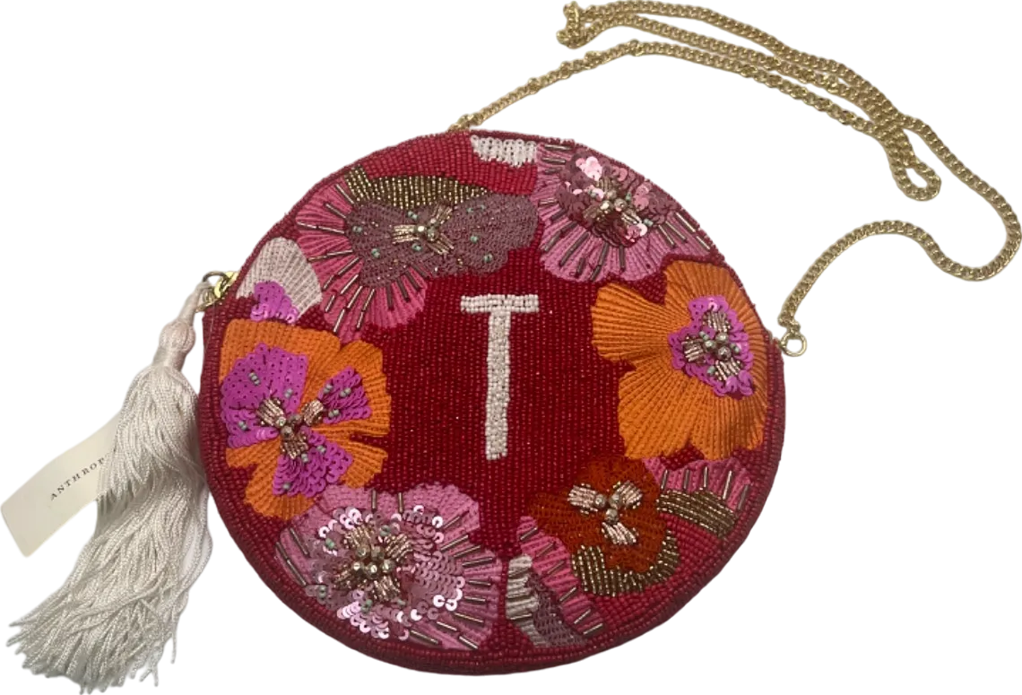 Anthropologie Multicoloured Beaded Floral Round Bag UK One Size