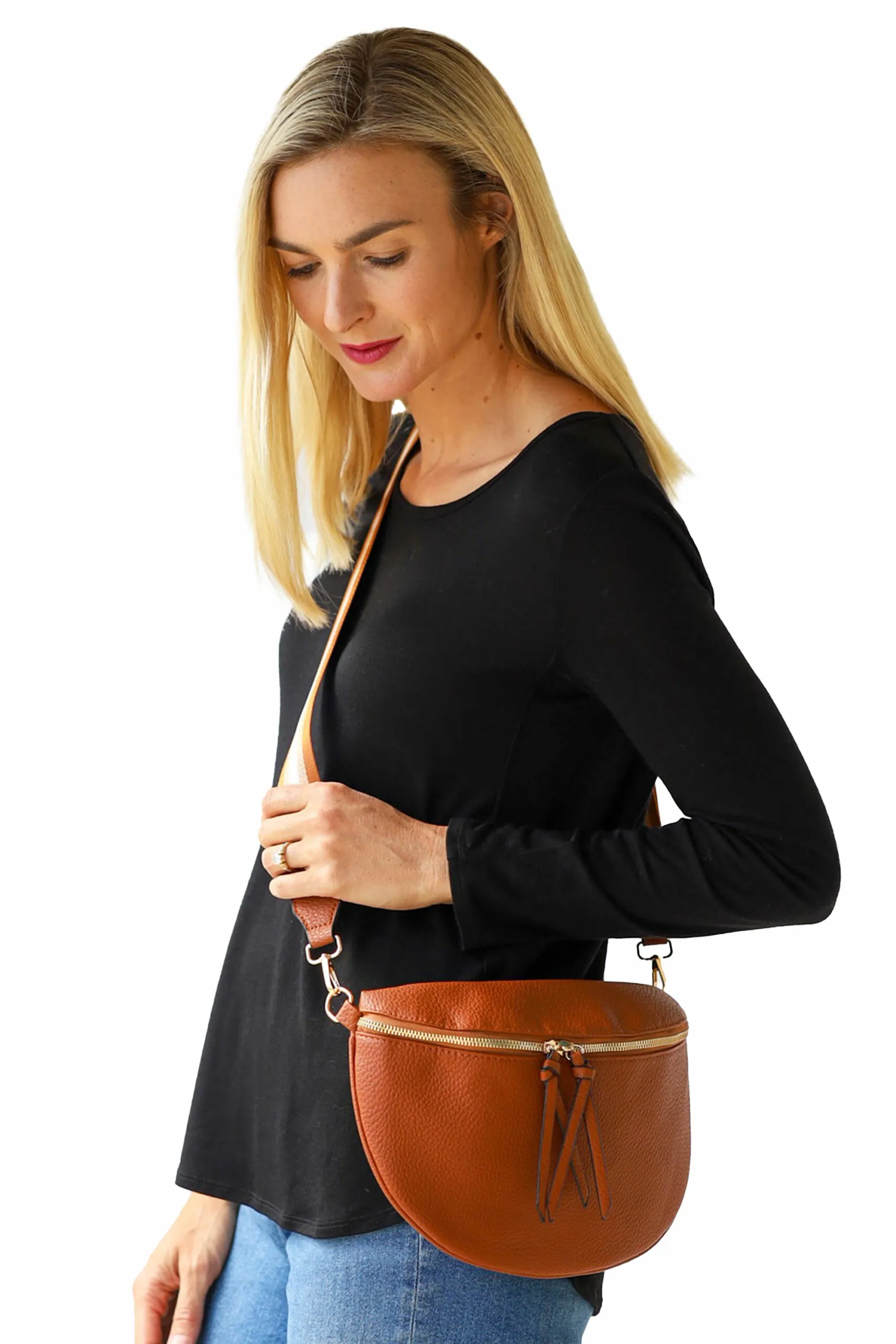 Archer House Cross Body Zip Bag - Tan