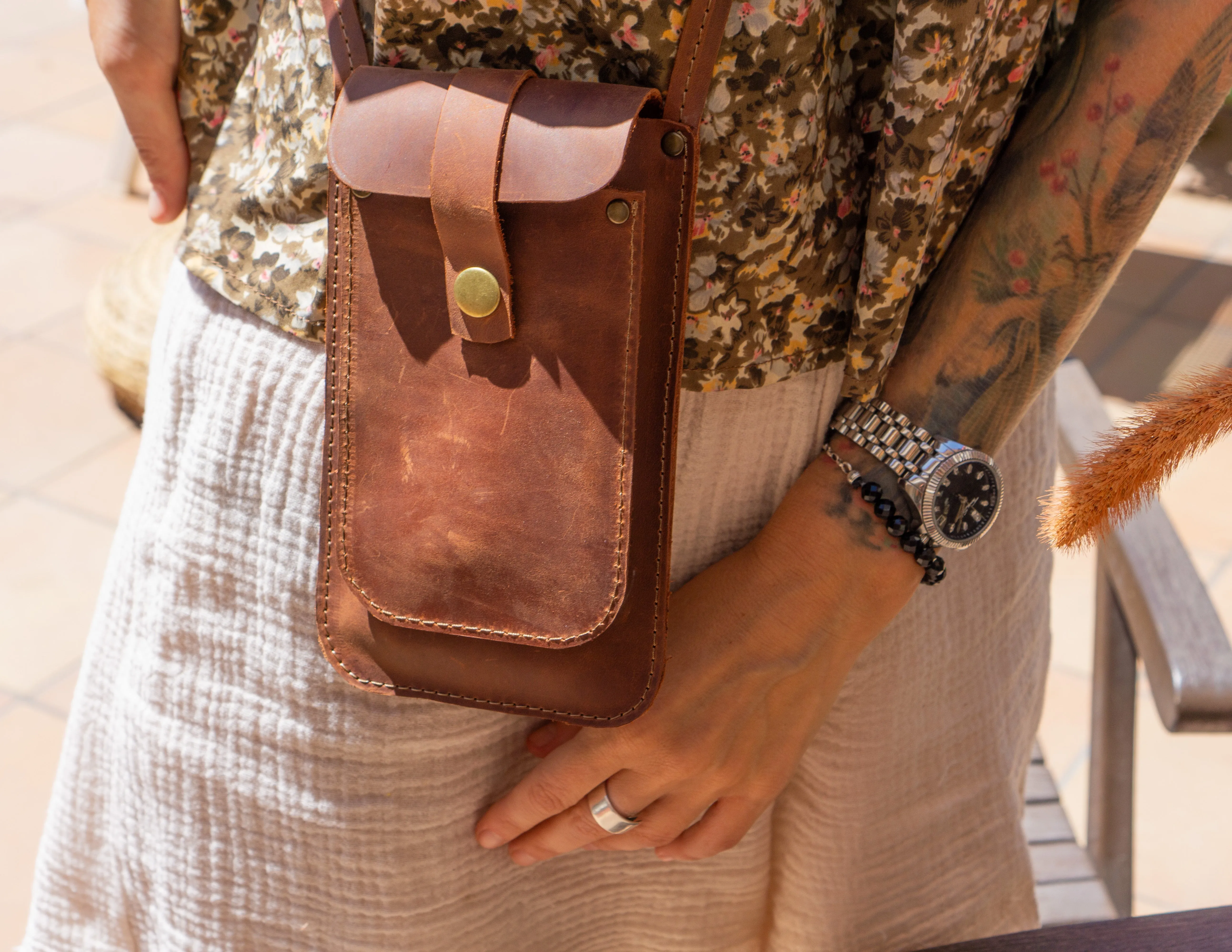 Artisan leather phone bag | Crossbody pouch women's