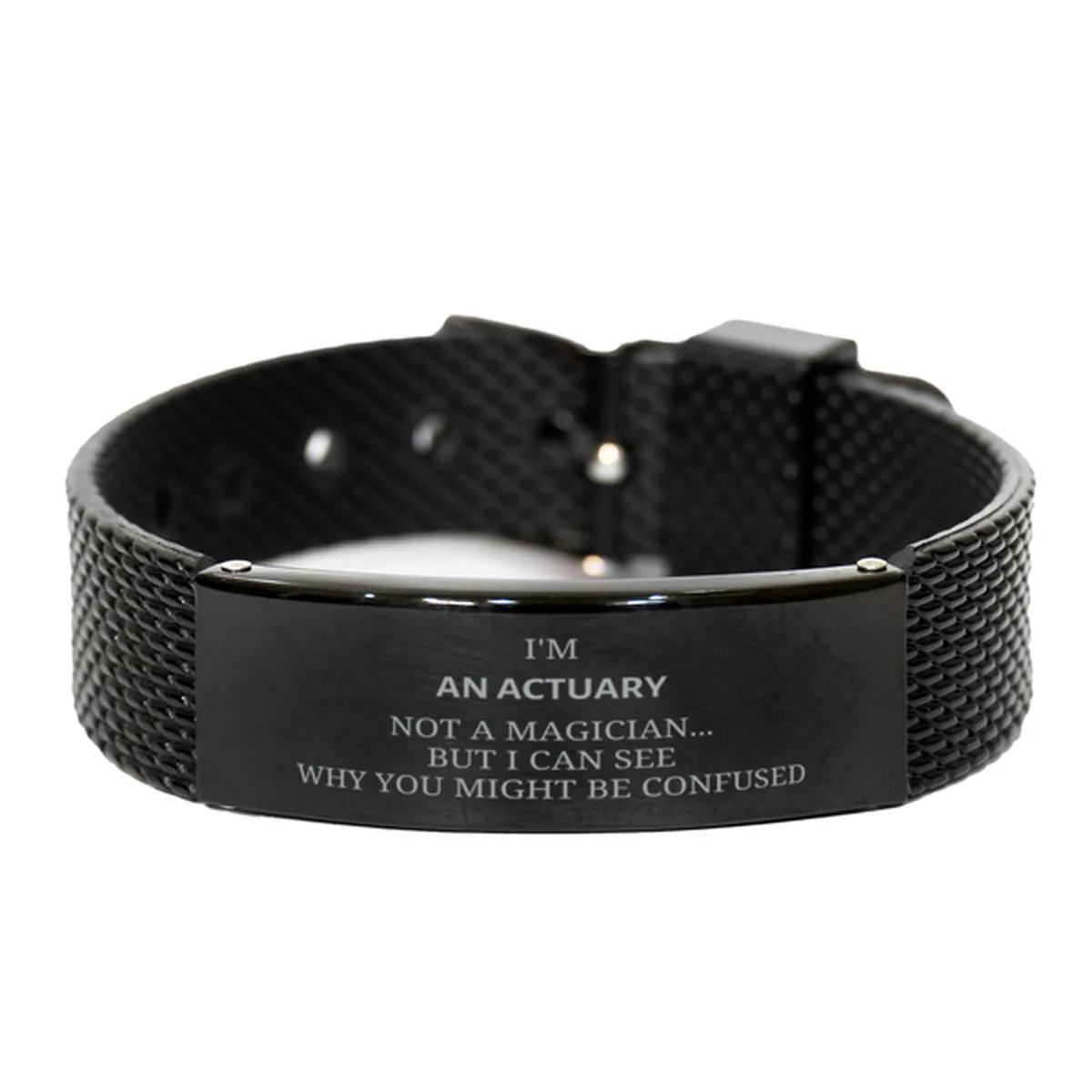 Badass Actuary Gifts, I'm Actuary not a magician, Sarcastic Black Shark Mesh Bracelet for Actuary Birthday Christmas for  Men, Women, Friends, Coworkers