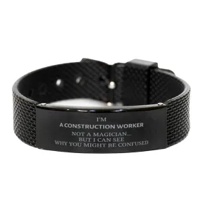 Badass Construction Worker Gifts, I'm Construction Worker not a magician, Sarcastic Black Shark Mesh Bracelet for Construction Worker Birthday Christmas for  Men, Women, Friends, Coworkers