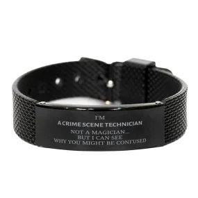 Badass Crime Scene Technician Gifts, I'm Crime Scene Technician not a magician, Sarcastic Black Shark Mesh Bracelet for Crime Scene Technician Birthday Christmas for  Men, Women, Friends, Coworkers