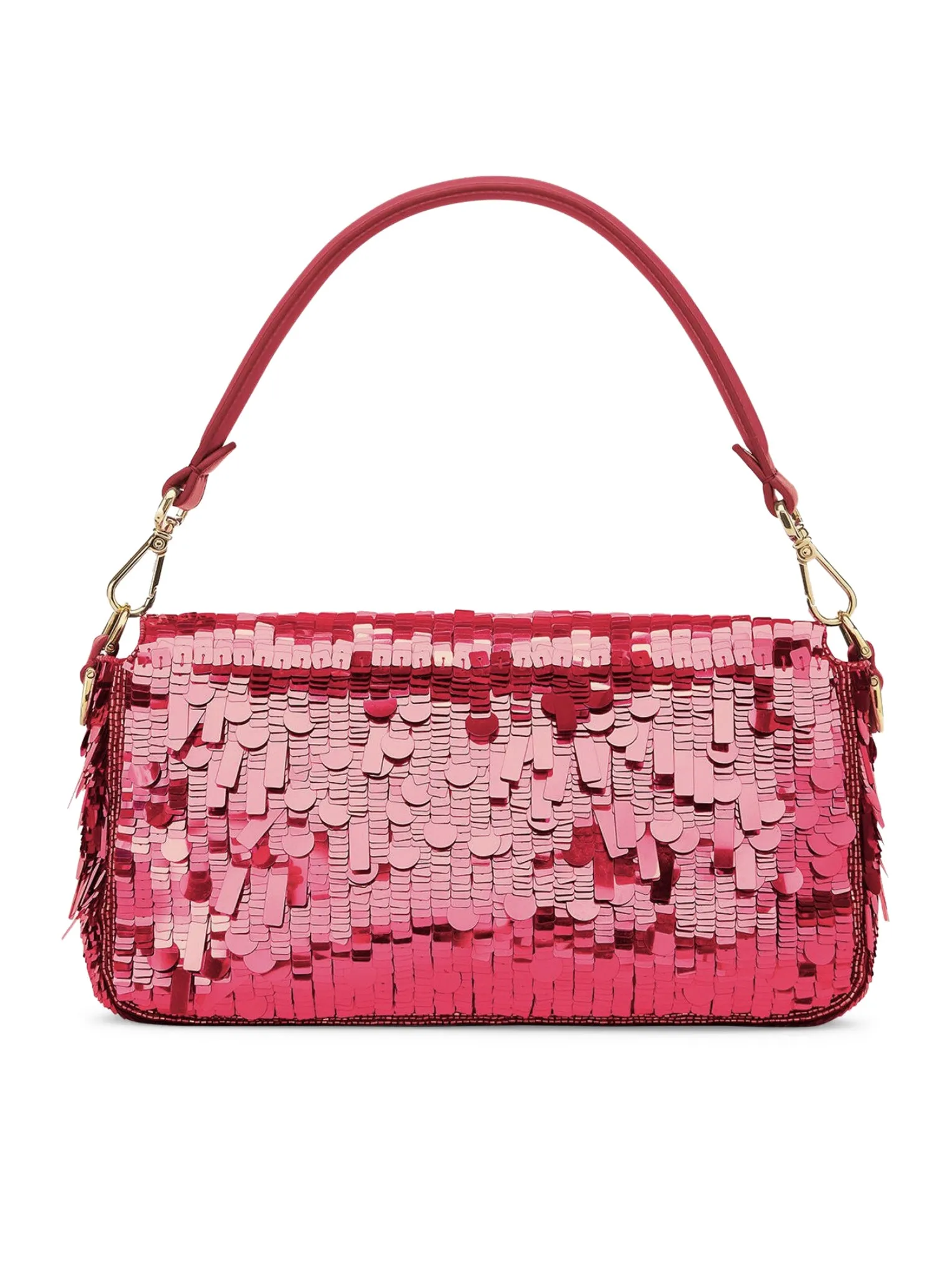 Baguette bag in leather and fuchsia sequins