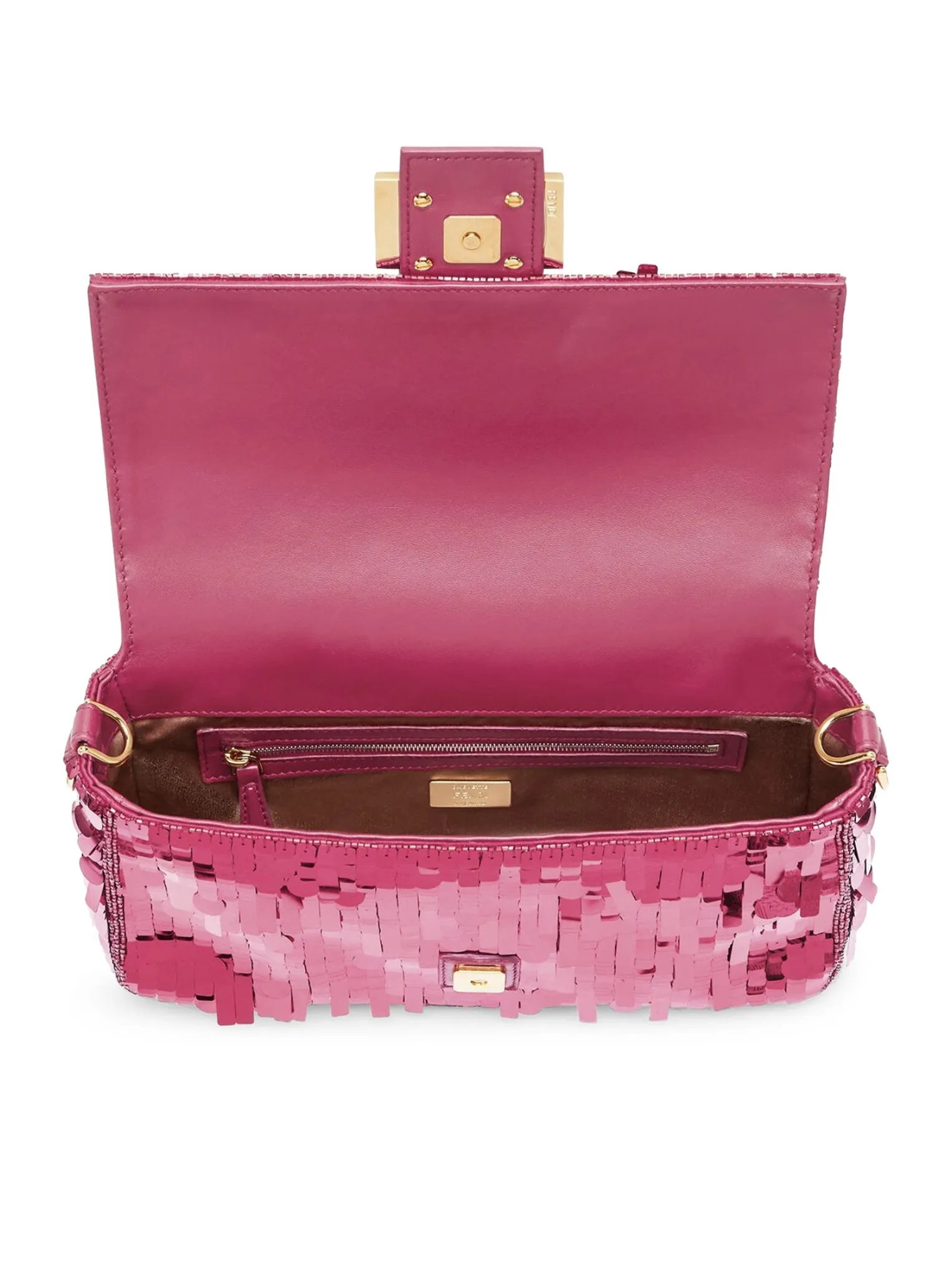 Baguette bag in leather and fuchsia sequins