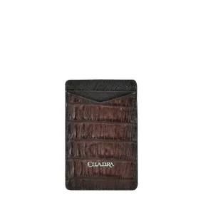 BC001FP - Cuadra brown classic exotic caiman card holder wallet for men.