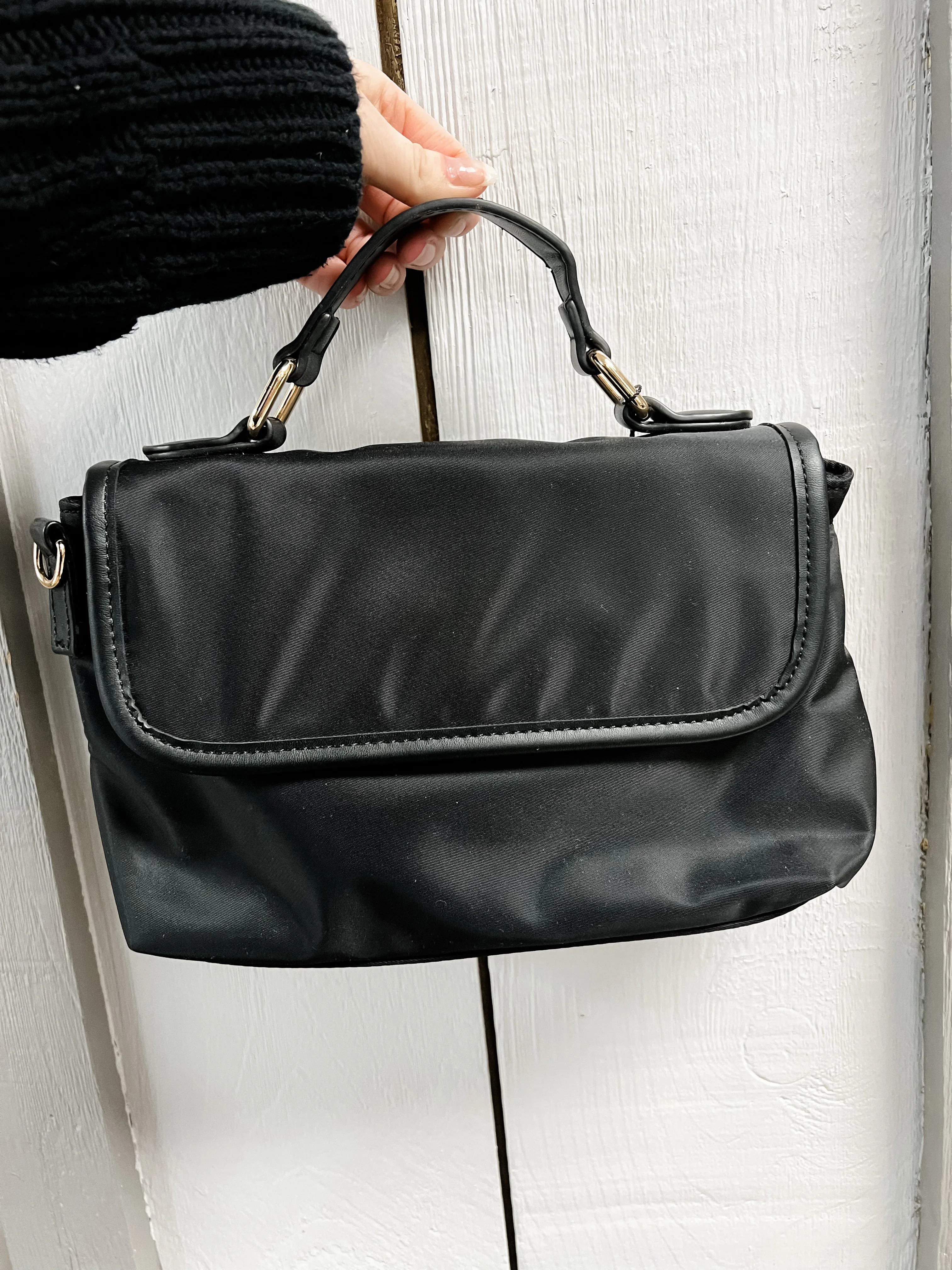 Black Nylon Top Handle Bag w/ Strap