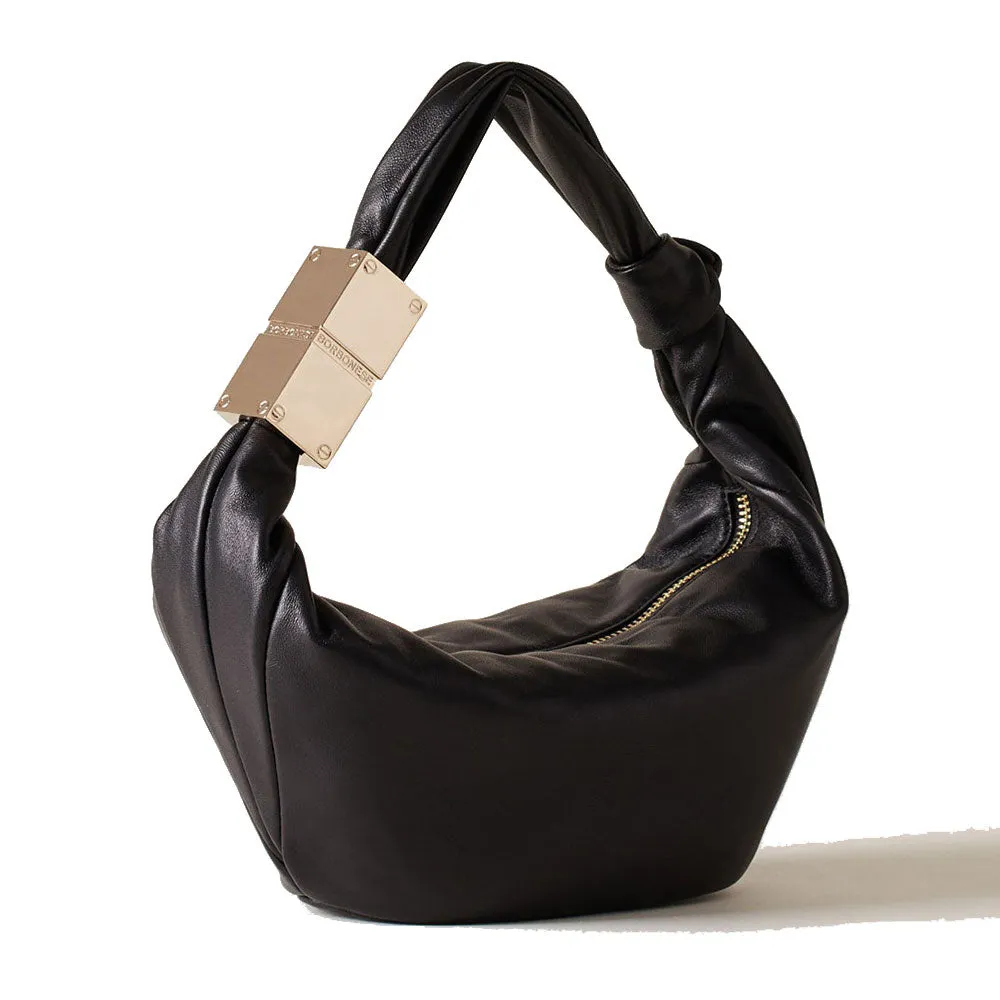 Borsa Donna Hobo Mini BORBONESE linea Domino in Nappa Nera