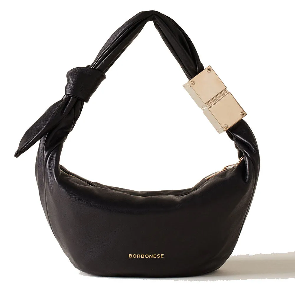 Borsa Donna Hobo Mini BORBONESE linea Domino in Nappa Nera