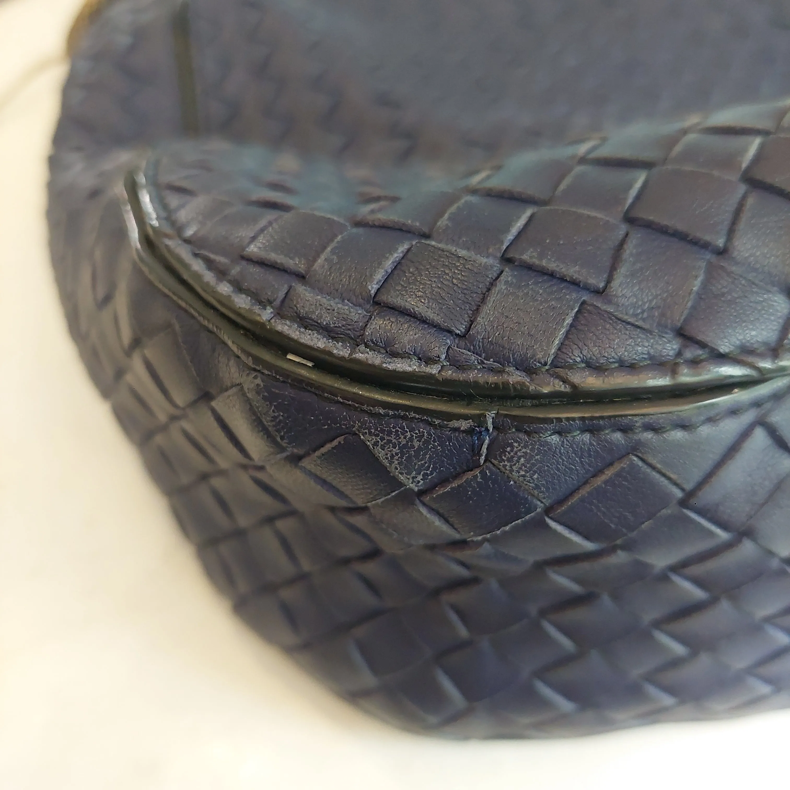 Bottega Veneta Navy Blue Intrecciato Leather Shoulder Bag | Pre Loved |