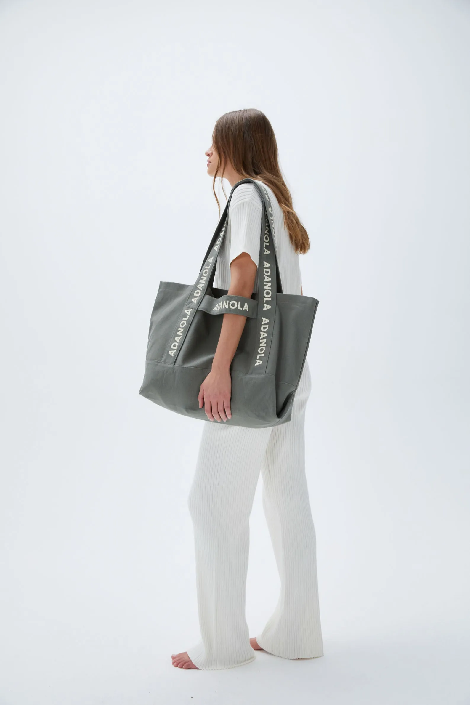 Branded Strap Tote Bag - Olive Green