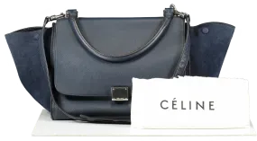 Celine Blue Navy Calfskin & Suede Medium Trapeze Bag Silver Hardware