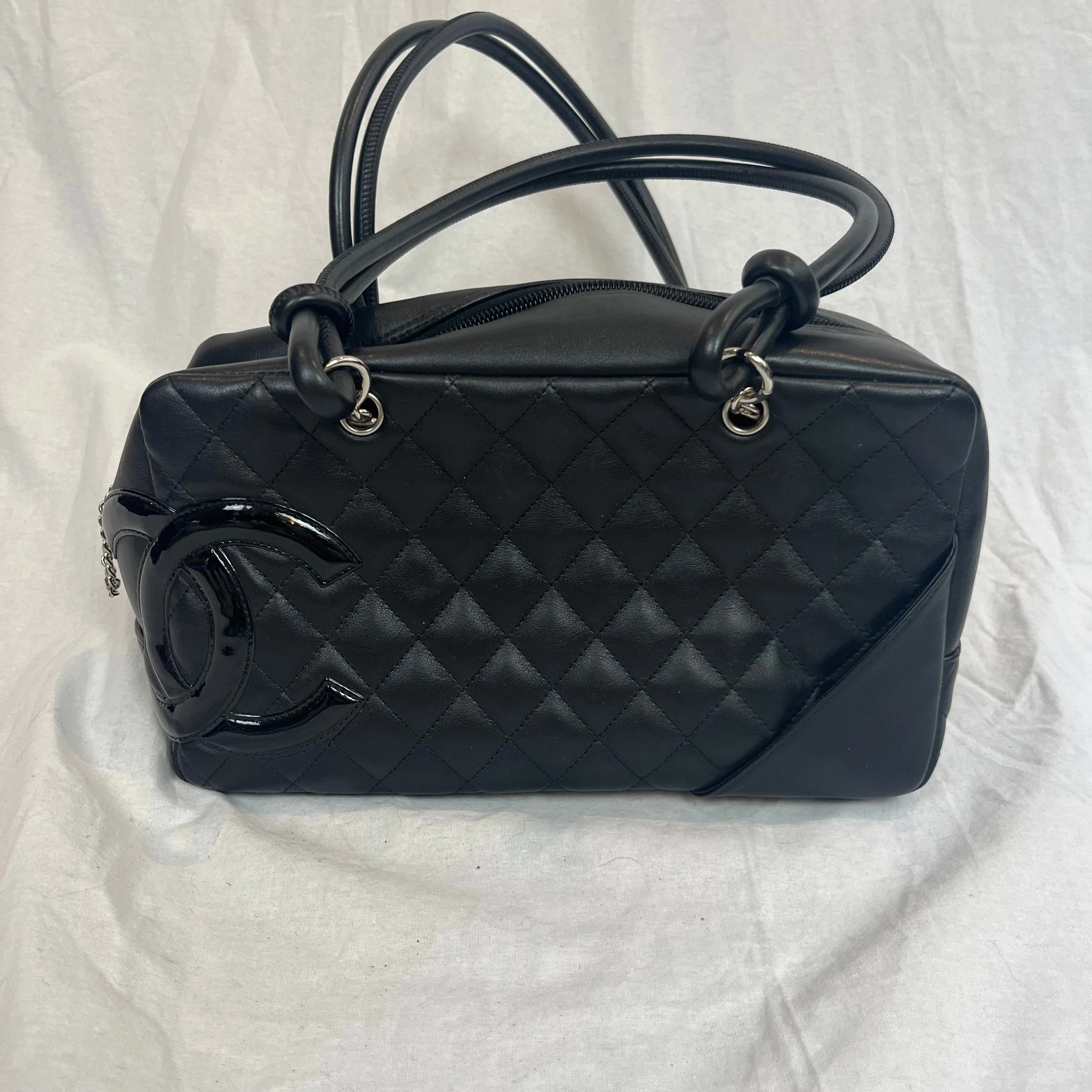 Chanel Cambon Ligne Bowler Bag in Quilted Black Calfskin Leather 2006-8