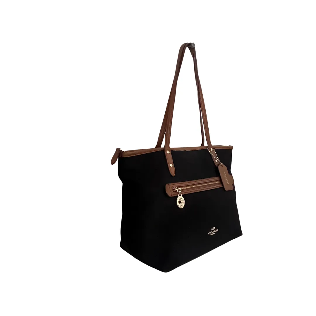 Pre Loved Coach Black Nylon Shoulder Bag with Tan Leather Trim - Optimized E-commerce Product Title