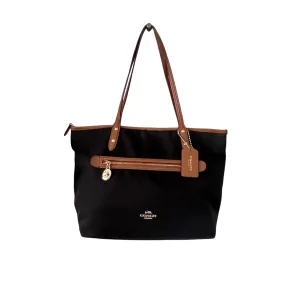 Pre Loved Coach Black Nylon Shoulder Bag with Tan Leather Trim - Optimized E-commerce Product Title