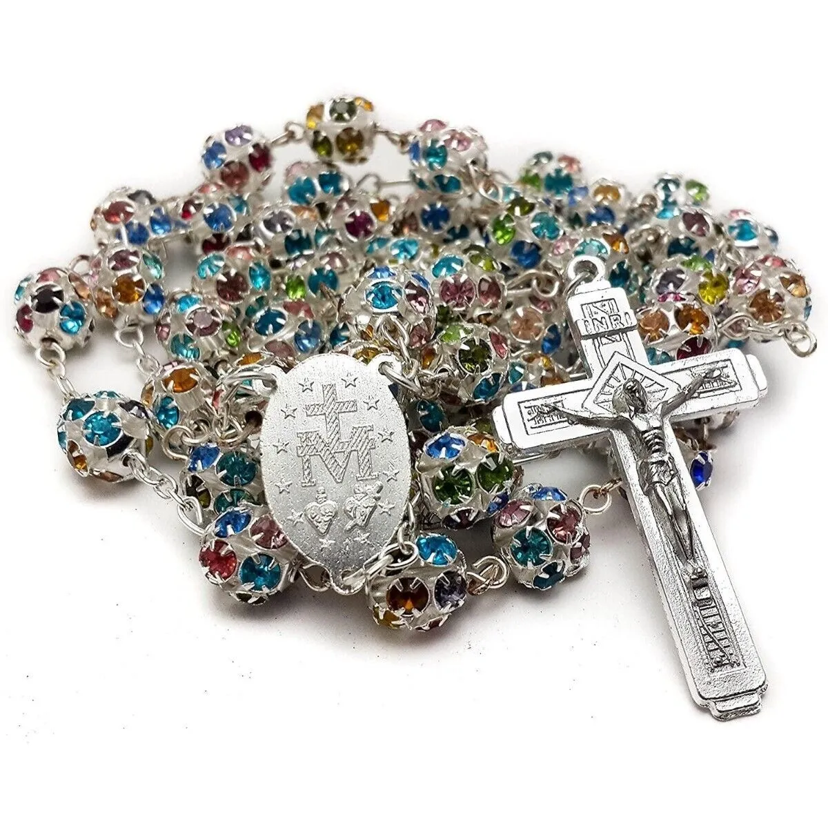 Colorful Crystal Beads Rosary Catholic Necklace from the Holy Land of Jerusalem