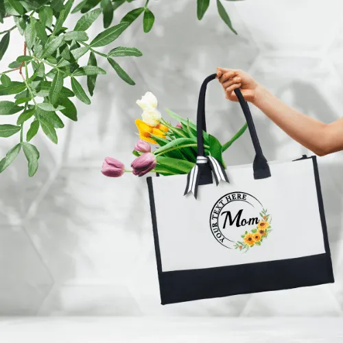 Custom Text Sunflower Canvas Shoulder Tote Bag Embroidery Personalized Environmental Protection Handbag Mom Tote Bag Mommy Bag Mom Gift