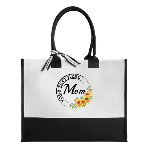 Custom Text Sunflower Canvas Shoulder Tote Bag Embroidery Personalized Environmental Protection Handbag Mom Tote Bag Mommy Bag Mom Gift