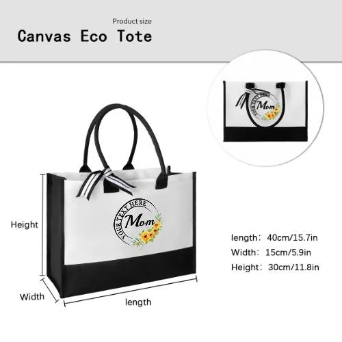 Custom Text Sunflower Canvas Shoulder Tote Bag Embroidery Personalized Environmental Protection Handbag Mom Tote Bag Mommy Bag Mom Gift