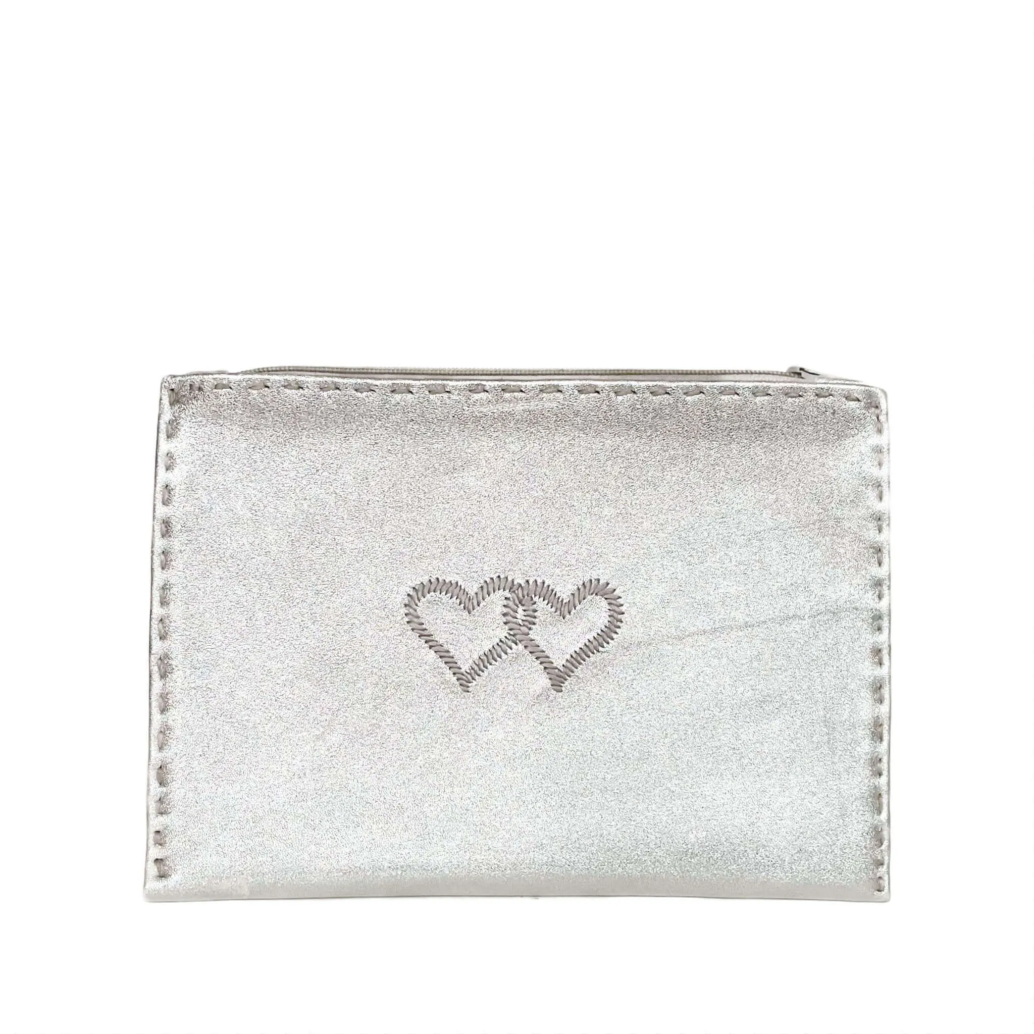 Embroidered Leather Pouch *Love Edition* in Silver