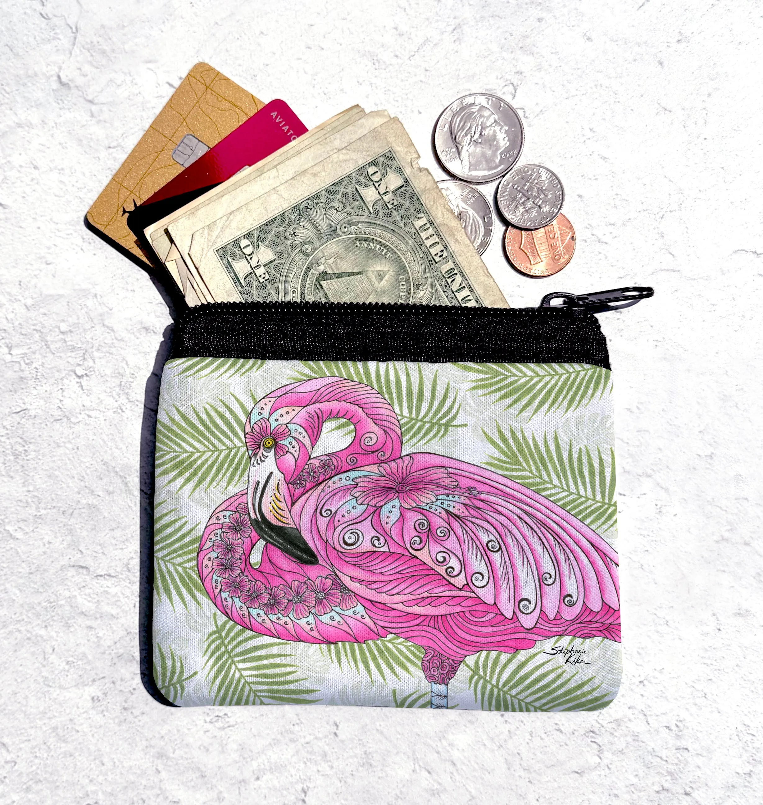 Flamingo Flowers Coin Bag