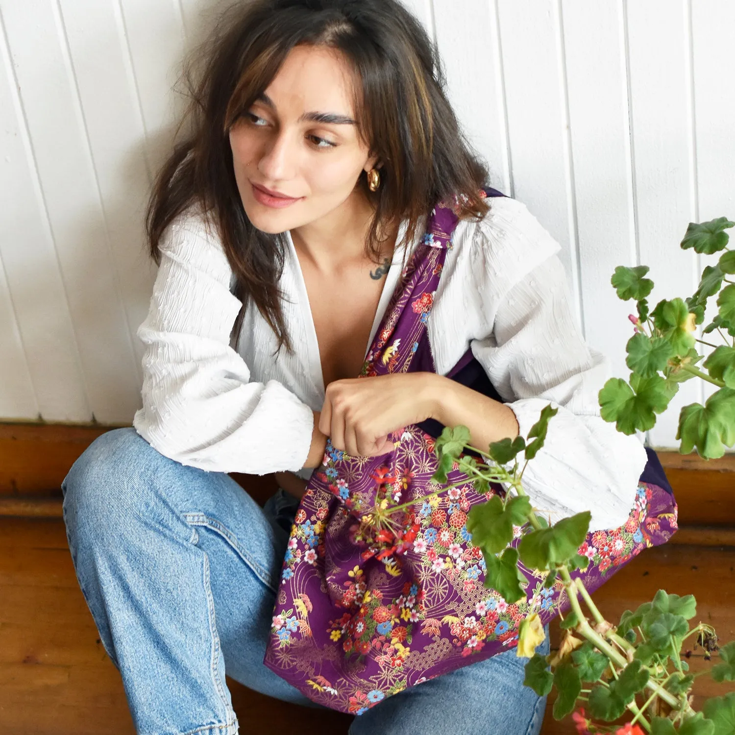 *Handmade* Origami bag | Market bag | Asanoha x Chrysanthemum (Purple)