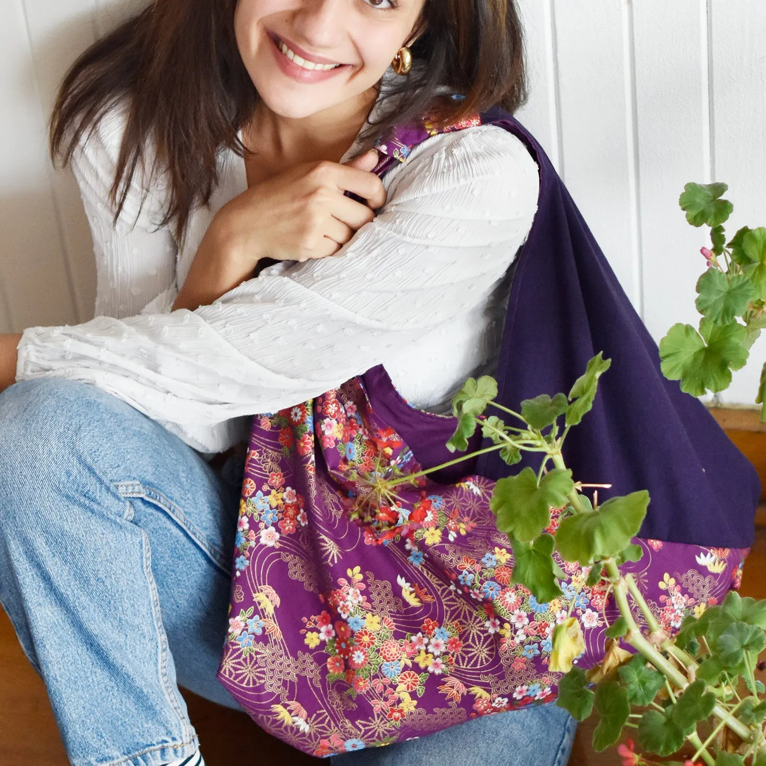 *Handmade* Origami bag | Market bag | Asanoha x Chrysanthemum (Purple)