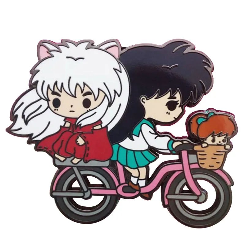 Inuyasha and Kagome Playing Bicycle Anime Couple Enamel Pin Brooch Backpack Jewelry Gifts