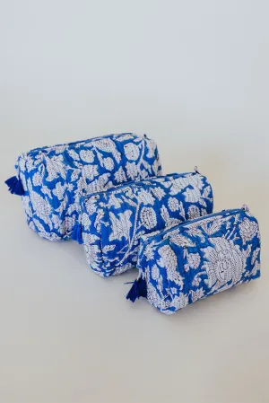 Kantha Toiletry Pouches - Cobalt Garden