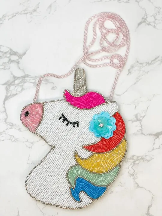 Kids Unicorn Beaded Bag