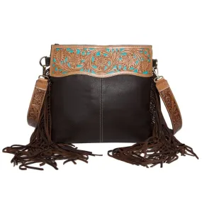 Leather Tooled Medium Handbag with Fringes (TLB16)