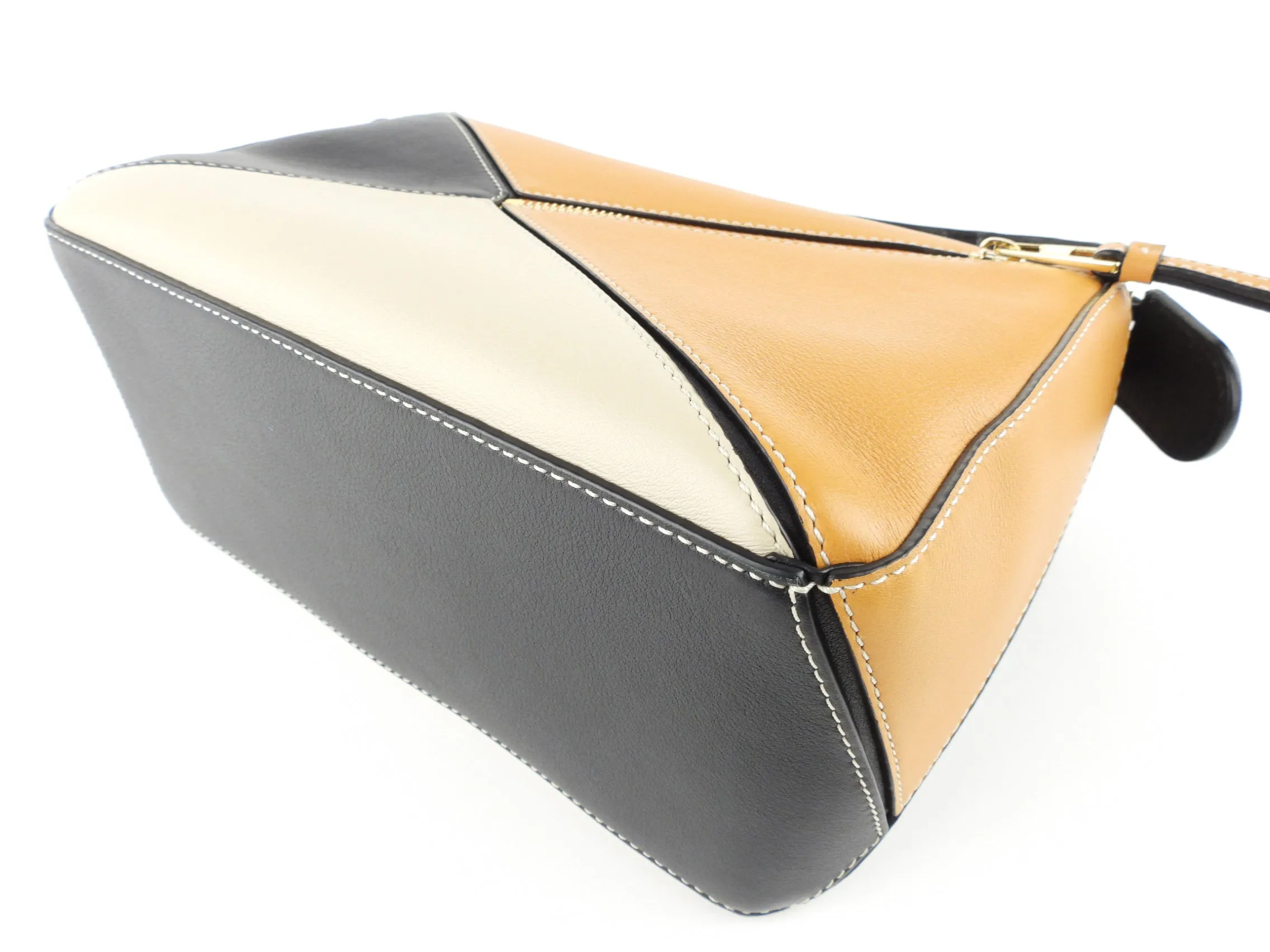 Loewe Tan, Cream and Black Leather Puzzle Two Way Bag