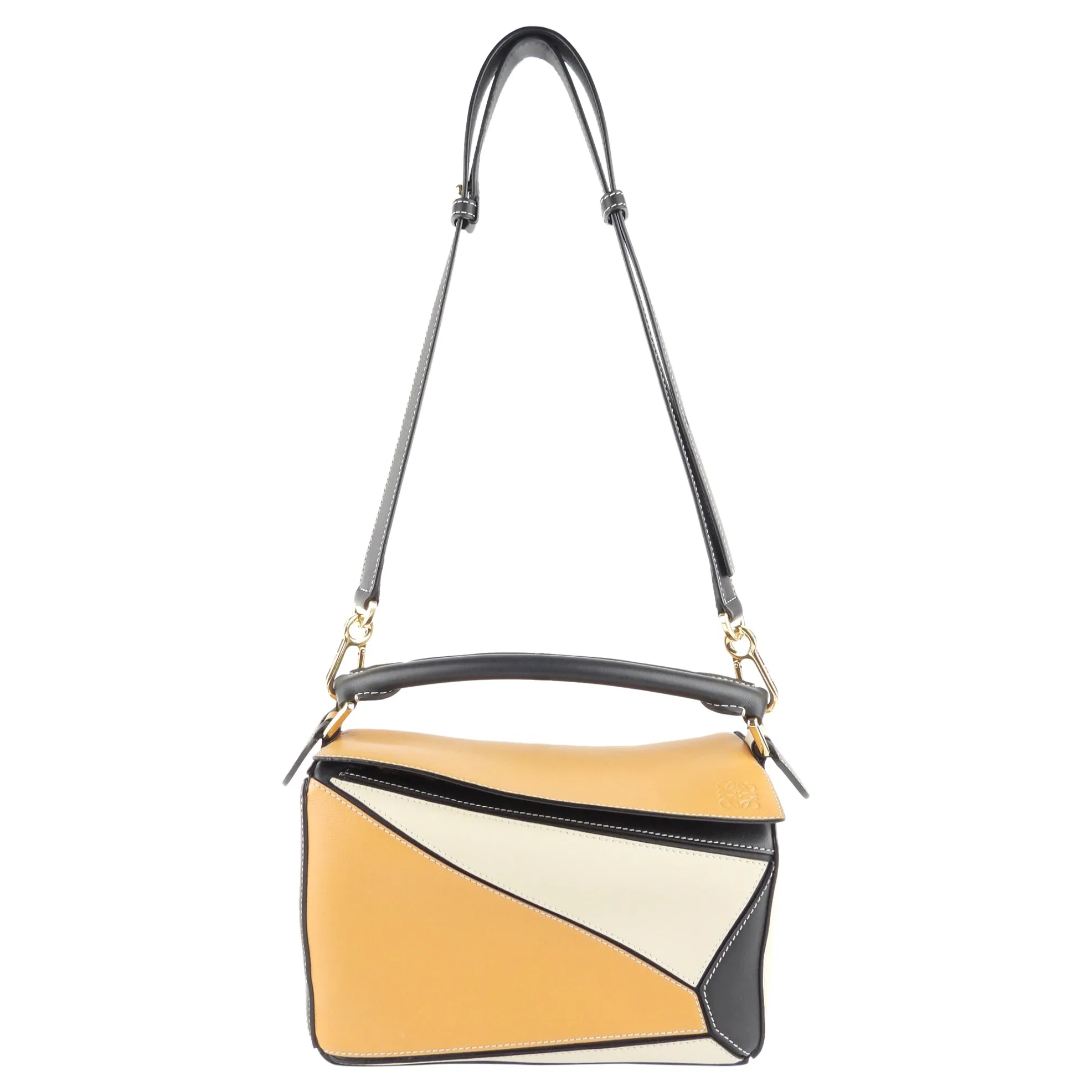 Loewe Tan, Cream and Black Leather Puzzle Two Way Bag