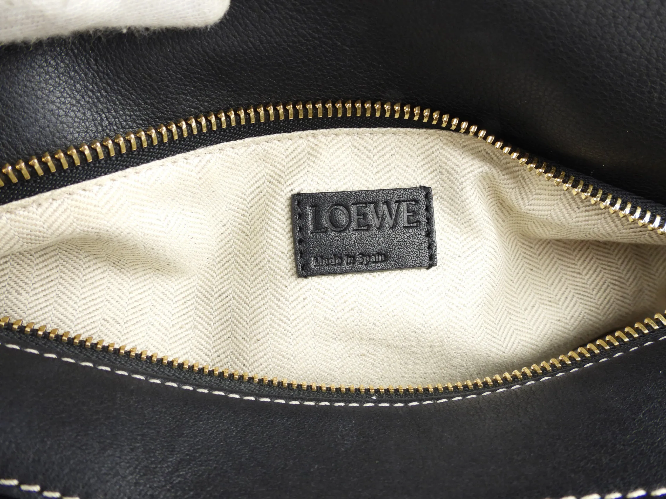 Loewe Tan, Cream and Black Leather Puzzle Two Way Bag