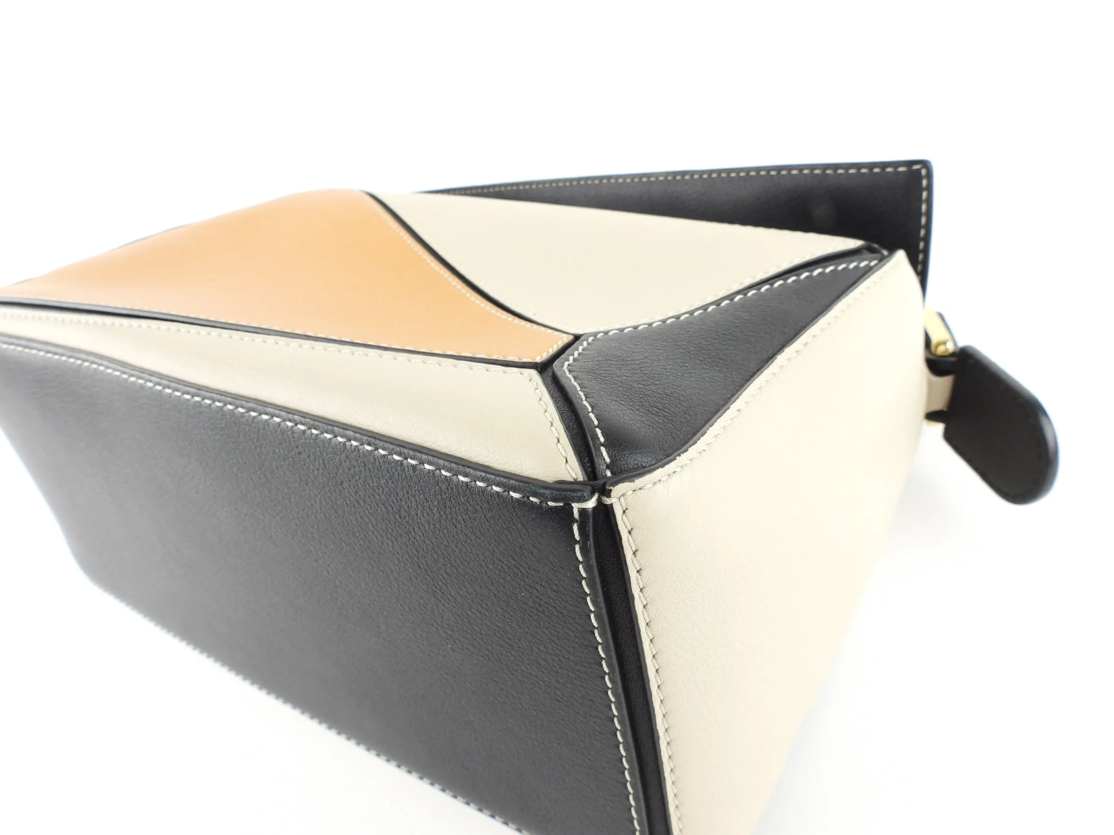 Loewe Tan, Cream and Black Leather Puzzle Two Way Bag