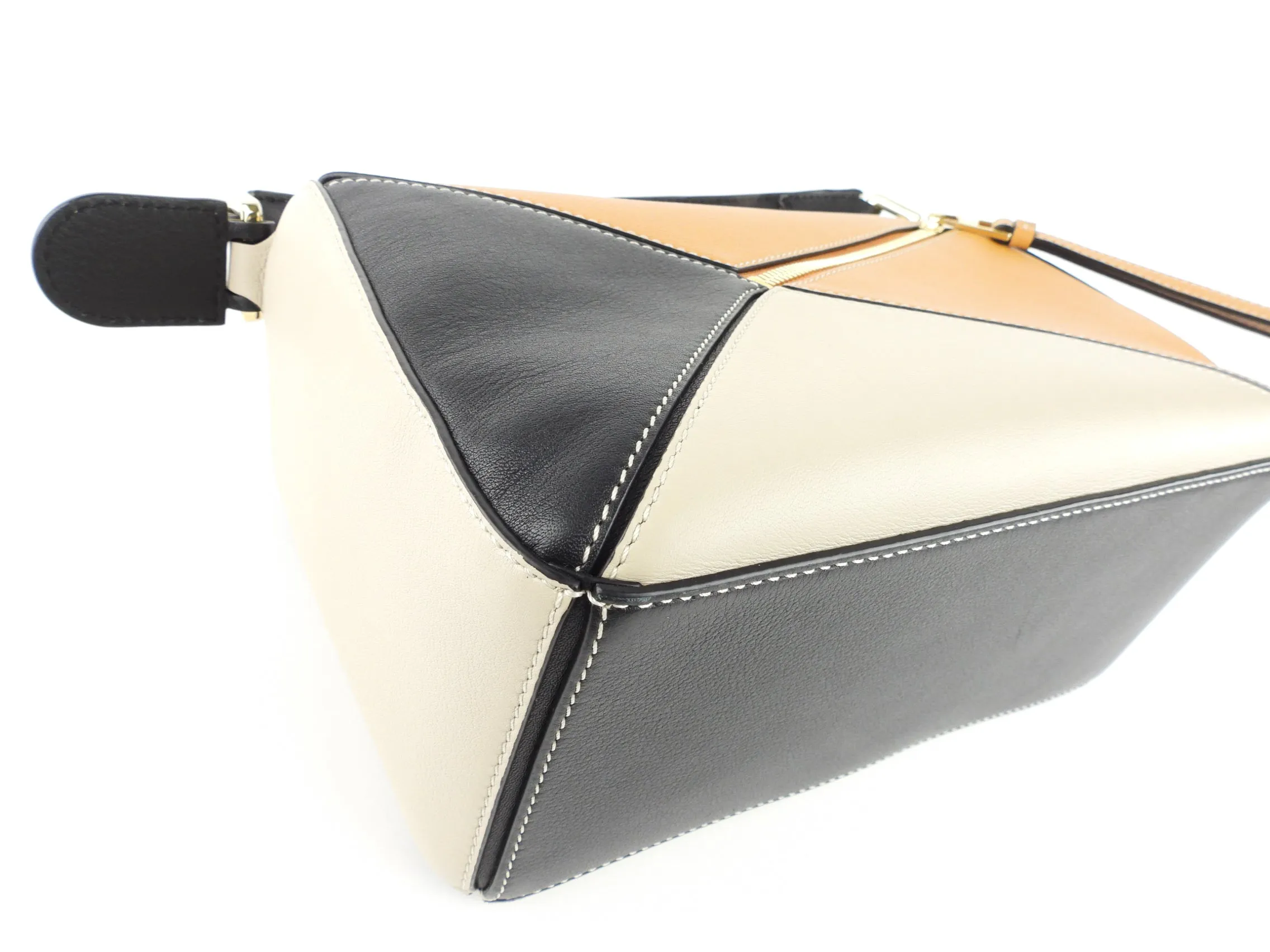 Loewe Tan, Cream and Black Leather Puzzle Two Way Bag