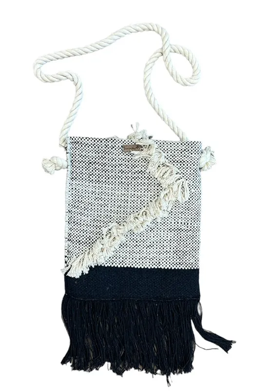 Loo Loo Designs - CrossBody Hand Knit Bag Black Cream