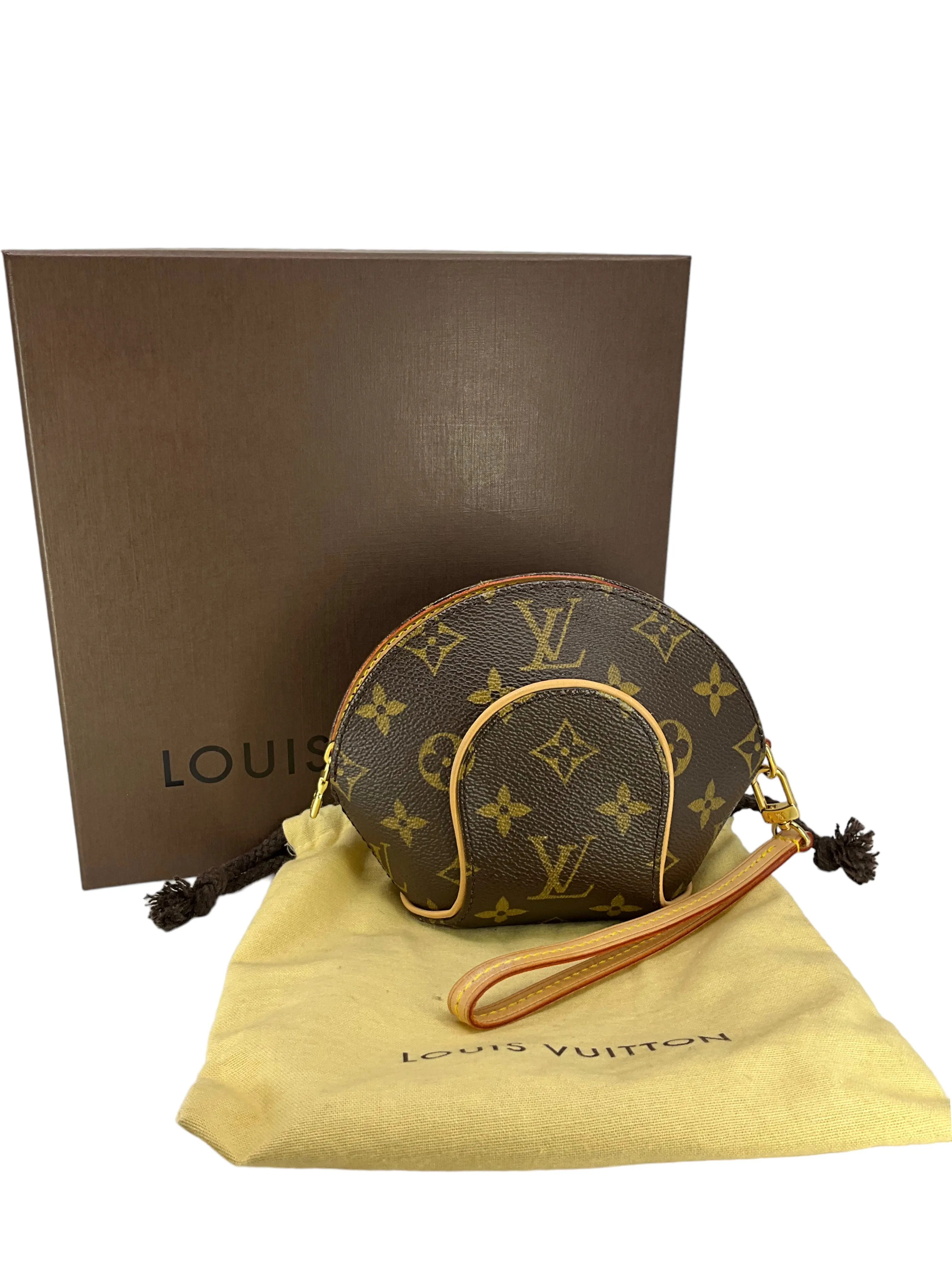 LOUIS VUITTON Monogram Canvas Mini Ellipse Wristlet Clutch Bag