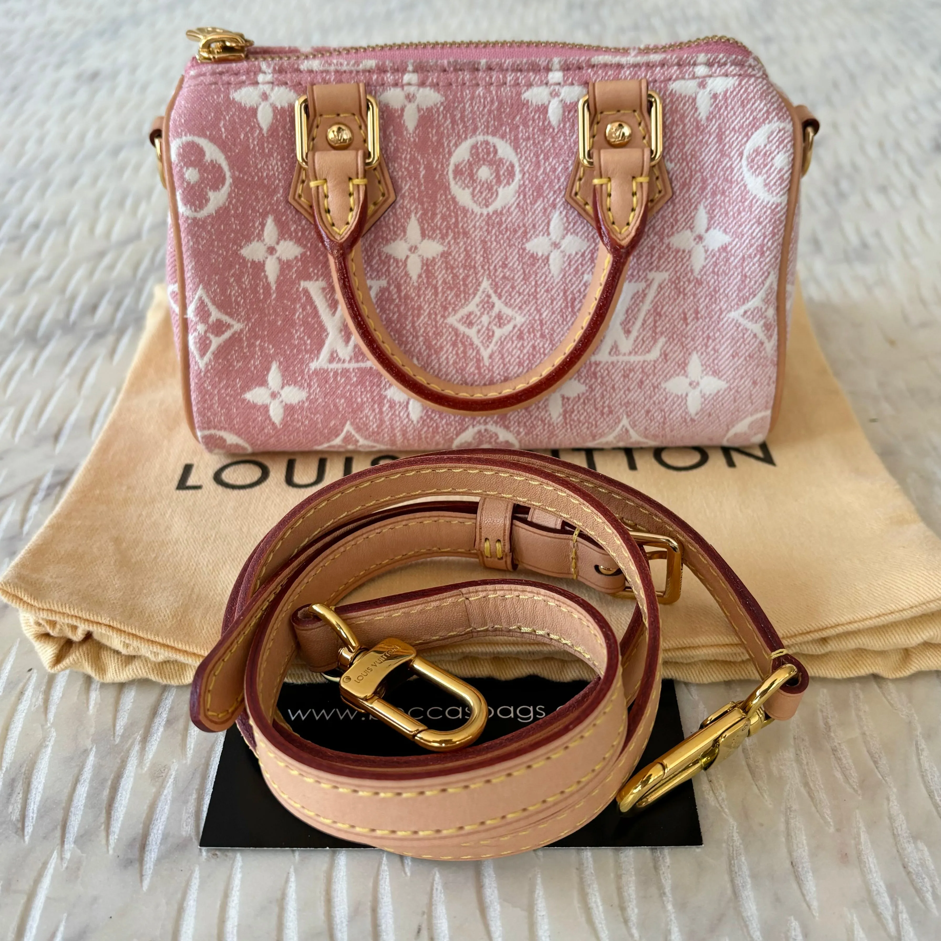 LOUIS VUITTON Pink Denim Monogram Nano Speedy Bag