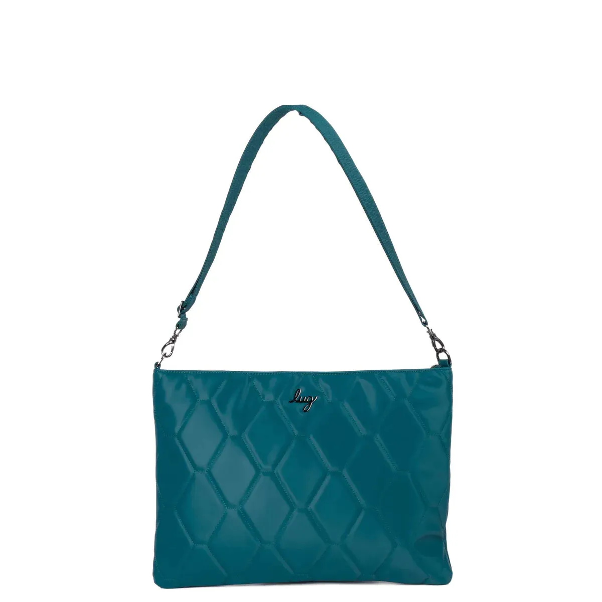 LUG Galley Satin Luxe VL Portfolio Crossbody Bag in Teal Satin