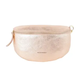 Optimized title for this e-commerce product: Chic Metallic Rose Leather Crossbody Bag by Maison Fanli