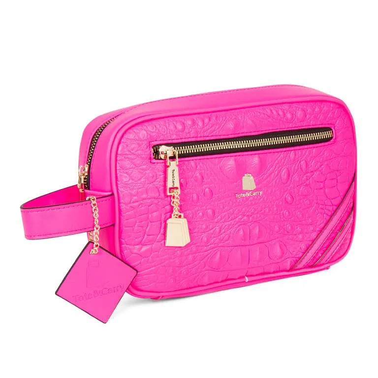 Neon Pink Apollo 2 Faux Crocodile Skin Toiletry Bag