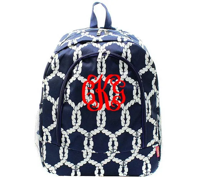 Personalized Navy Rope print backpack- Monogrammed backpack