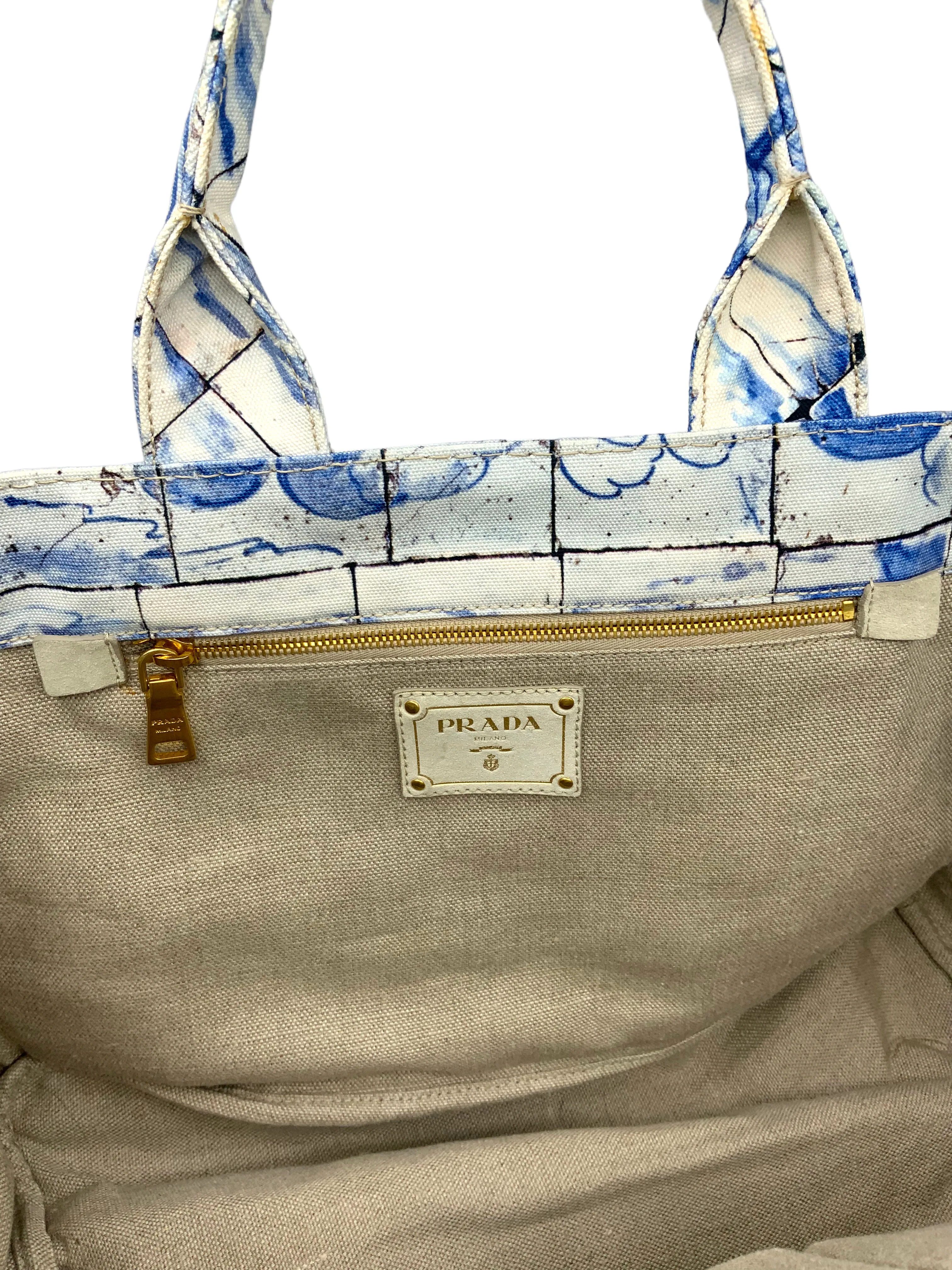 PRADA Canapa Azulejos Large Tote Bag