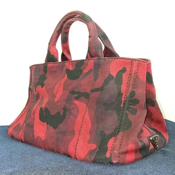 Prada Canapa Tote Red Camouflage Bag